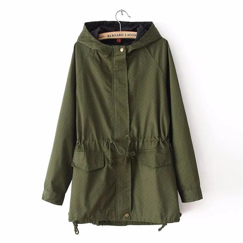 2016-Spring-Autumn-Europe-Womens-Cute-Polka-Dots-Coat-Windbreaker-Hooded-Zipper-Trench-Abrigos-Slim-Woman
