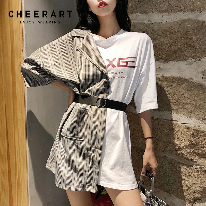 Cheerart уличная одежда комбинированное платье футболка женское летнее модное на