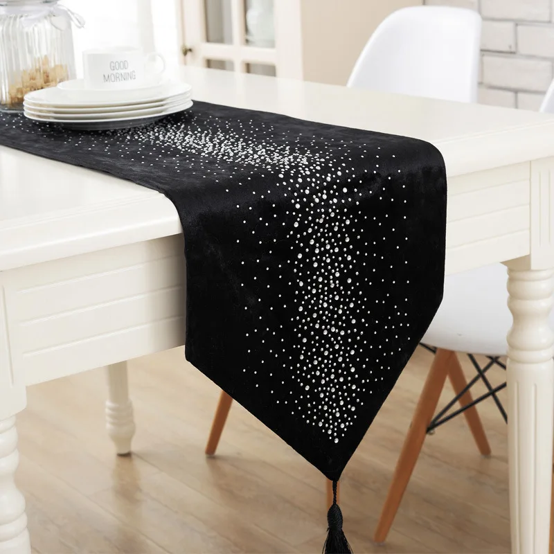 

European Style Diomand Table Runner Dust Cover Contracted End Of Bed Table Flag Tassel Tablecloth For Wedding Party Home Decor