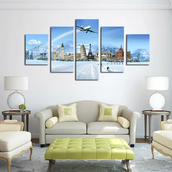 

Unframed 5 Panels The World Famous Buildings Print Painting Modern Canvas Wall Art for Wall Decor Home Decoration Artwork