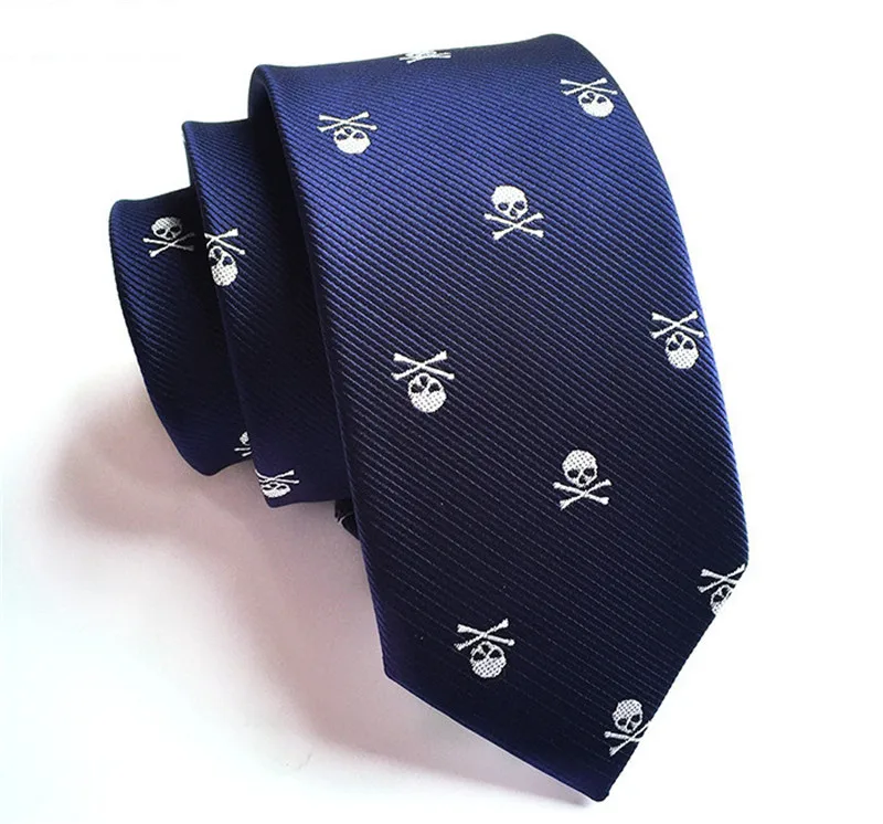 

SCST Brand New Corbatas Mens Necktie White Skull Print Slim Neckties Boys Gravata 6cm Skinny Ties For Men Tie Blue Gifts A024