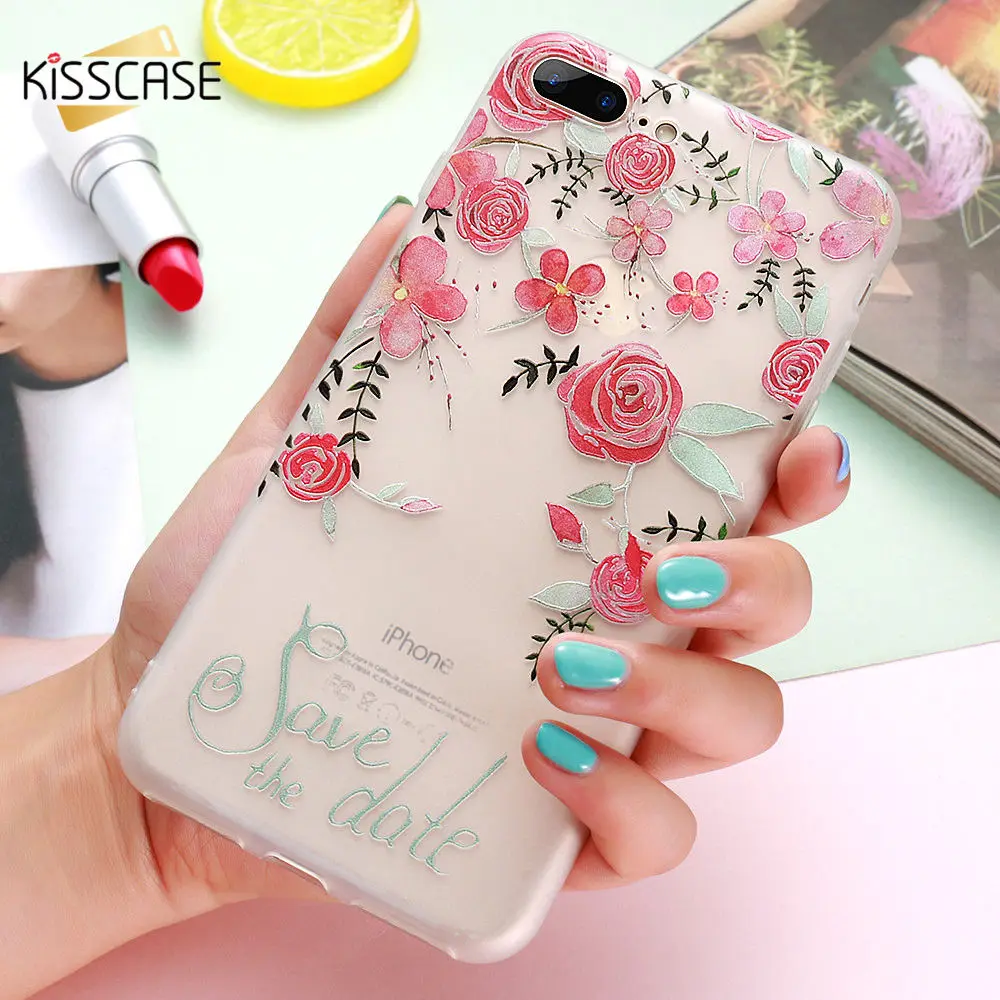 KISSCASE Cute 3D Relief Silicone Phone Case For iPhone 7 plus for X XS Max Xr 6s 6 TPU Flower Colorful Coque |