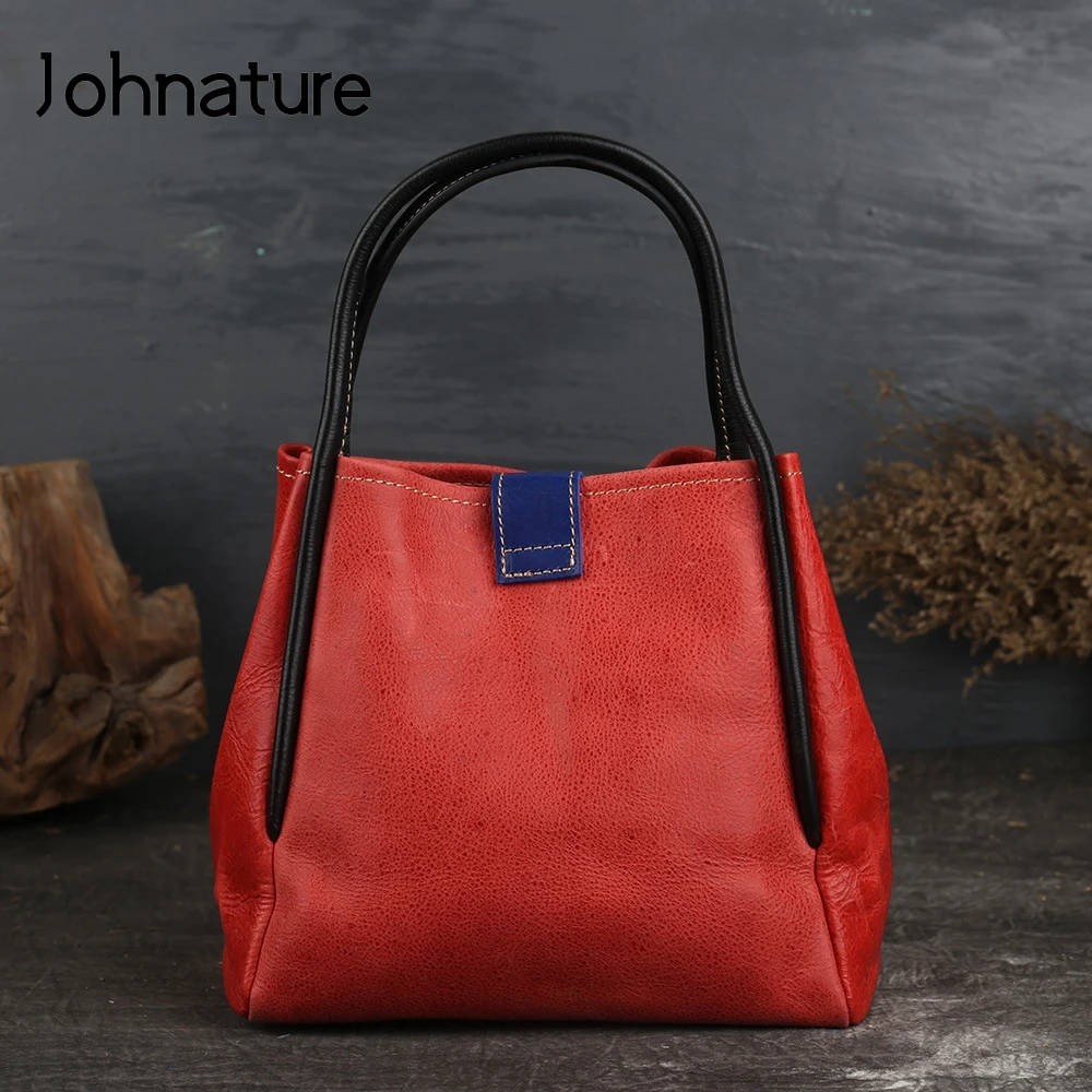 Женская сумка из яловой кожи Johnature винтажная однотонная с верхними ручками и