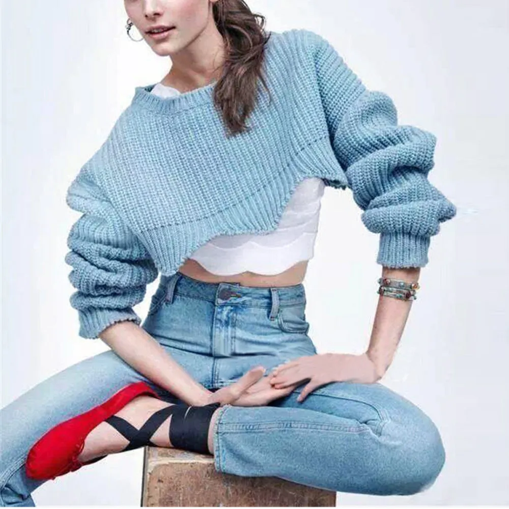

Women Solid Long Sleeve Loose Knitted Sweater Jumper Knitwear Outwear Autumn winter women sweaters pullovers W712