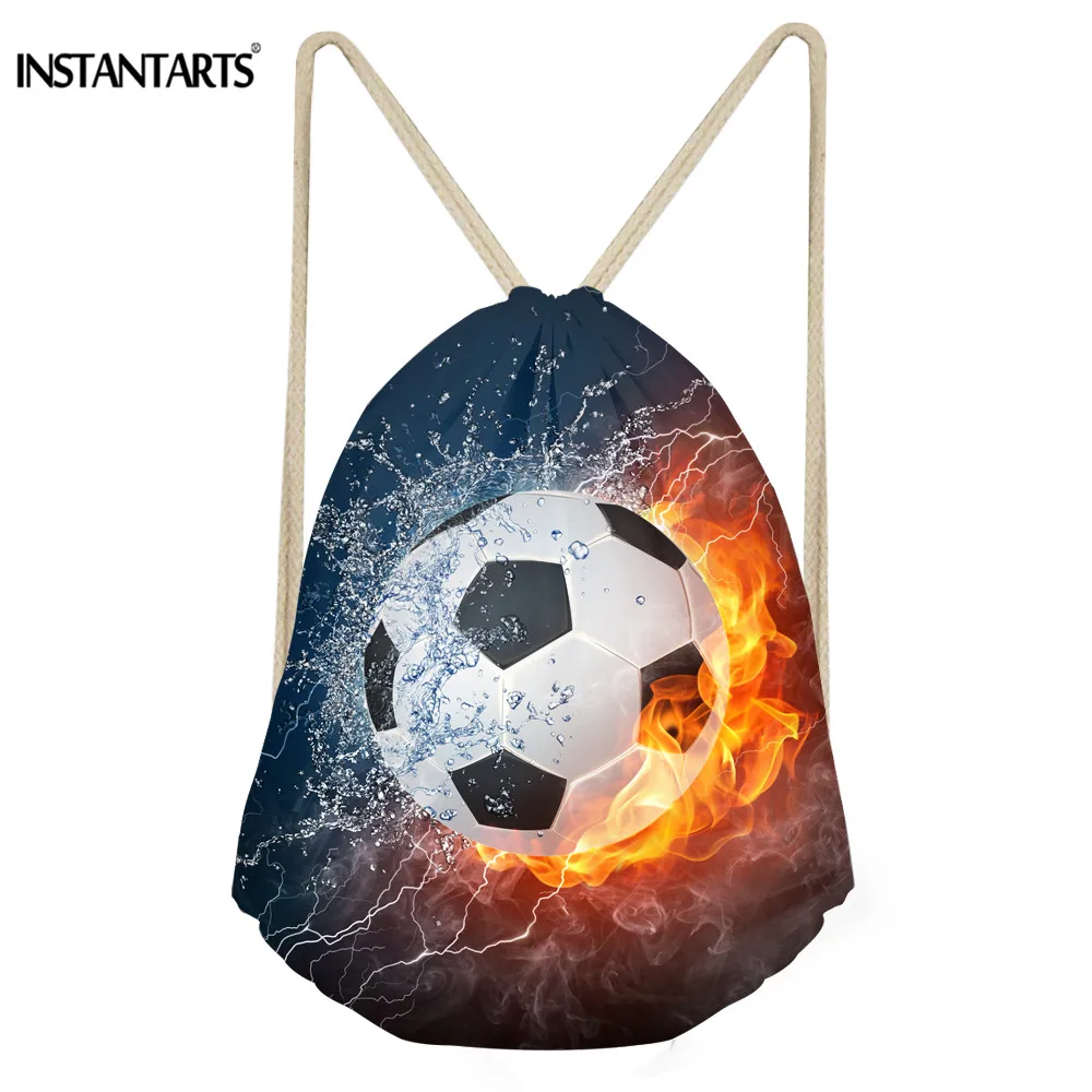 INSTANTARTS Soccerly Drawstring Bag Women s Men s Fashion Drawstring Backpack School Boy Schoolbag 3D Basket