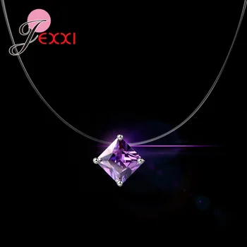 JEMMIN Popular Pendant Necklace 925 Sterling Silver Interface Transparent Rope 8 Colors Clear Cubic Zirconia Women Best Gift