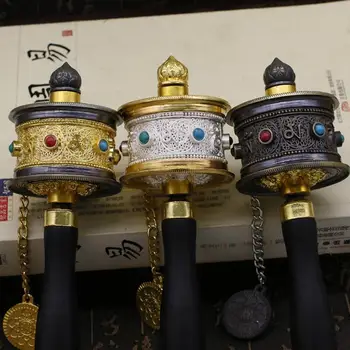 

Tibetan Buddhist Traditional Instrument Hand Prayer Wheels with Mantras inside