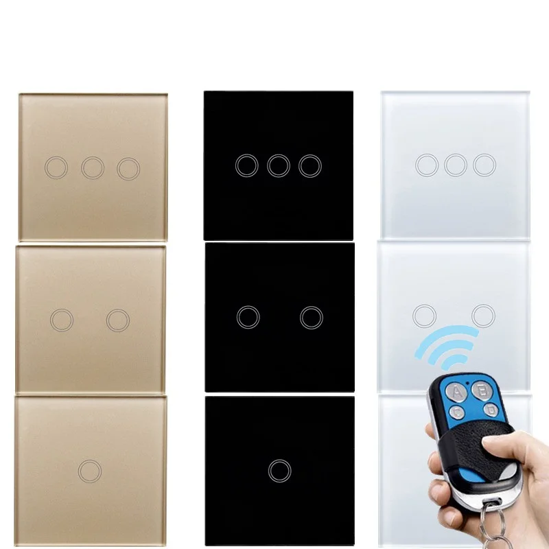 

433Mhz touch Switch EU standard 1 Gang 1 Way Black/Gold/White Wall Light Touch Screen Switch Crystal Glass Switch Panel
