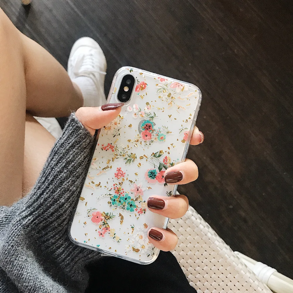 Qianliyao чехлы для телефонов с золотыми цветами из фольги iphone 12 X XS Max XR 8 7 6S 6 Plus тонкий