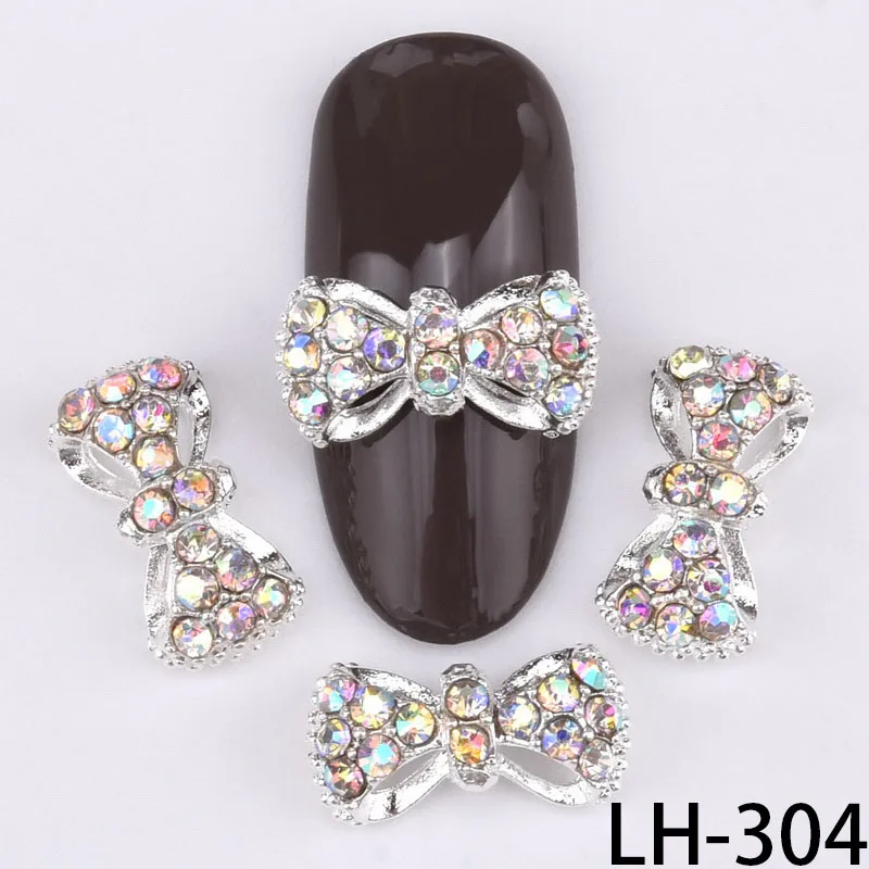 10 pcs 3D Fashion DIY Bow tie Alloy Rhinestones Nail Art decorations glamour Glitters Nail accessories LH298-309 - Цвет: LH-304