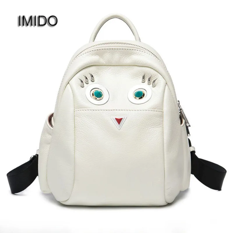 

IMIDO 100% Genuine Leather Women Backpack Brief knapsack Bag for Ladies Pocket Girl Schoolbag Cowhide Cute Backpack Black SLD046