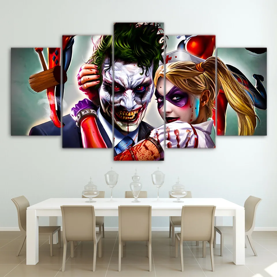 5 Panel HD Printed Joker Movie Picture Painting Artistic Print Wall Art