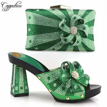 Capputine High Quality African Style Woman Shoes And Bags Set Hot Sale Italian Green Color Shoes With Matching Bags For Party