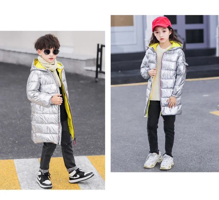 Winter Children's Down Jacket Teens Girls Boys Warm Cotton-padded Thicken Hooded Parka Coat Kids Long Windproof Outerwear