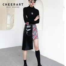 Cheerart облегающая юбка с запахом из искусственной кожи в стиле пэчворк мини-юбка Женская Асимметричная уличная модная одежда