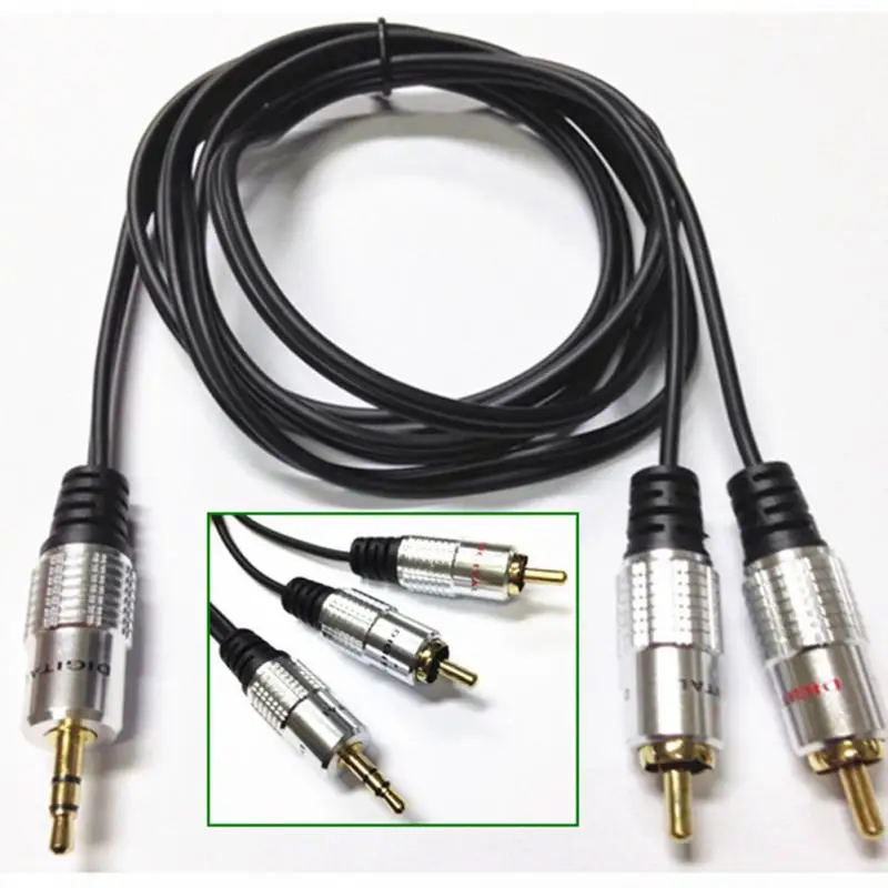 1,5 м/3 м 3,5 мм стерео-аудио до 2 RCA Twin Phono Plug 24 К Золотой кабель привести OFC
