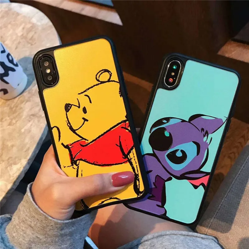 

Cute Cartoon Winnie the Pooh Stitch embossing phone case for coque iphone 8 7 plus Retro silicone case for iphone cover X XR XS