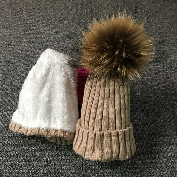 Cllikko/зимняя шапка для детей возрастом от 1 года до 18 лет, вязаная шапочка, Высококачественная зимняя детская шапка для детей, меховые шапки с помпонами для девочек и мальчиков - Цвет: khaki child 18cm
