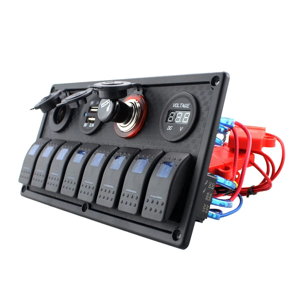 1PC 8 Gang Waterproof Marine Blue Led Switch Panel With Power Socket
