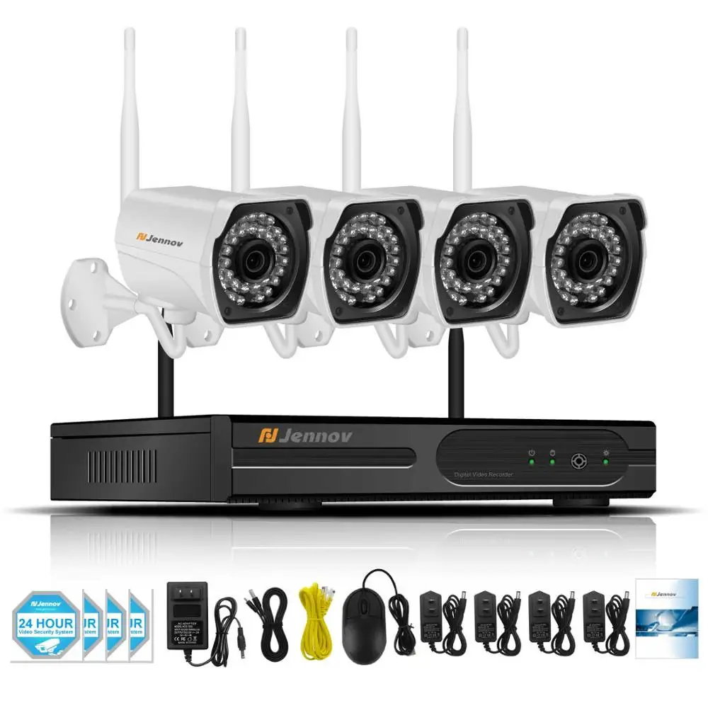 Jennov 1080P комплект видеонаблюдения CCTV система NVR Wifi 2MP 8CH P2P HD уличная IP камера IP66 беспроводная система безопасности - Цвет: 4 Pieces Cameras