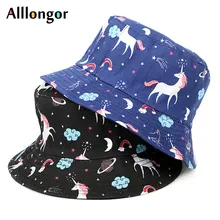 Harajuku летняя кепка Женская мода Панама Шляпы мультфильм Единорог принт хип-хоп кепка рыболовная шляпа черная уличная шляпа Панама