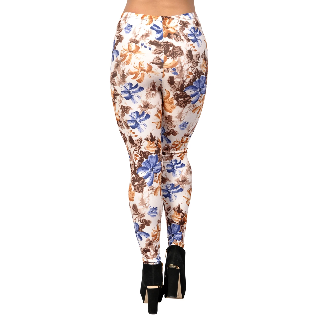 Women's Blue And Orange Floral Leggings Medium White (2)
