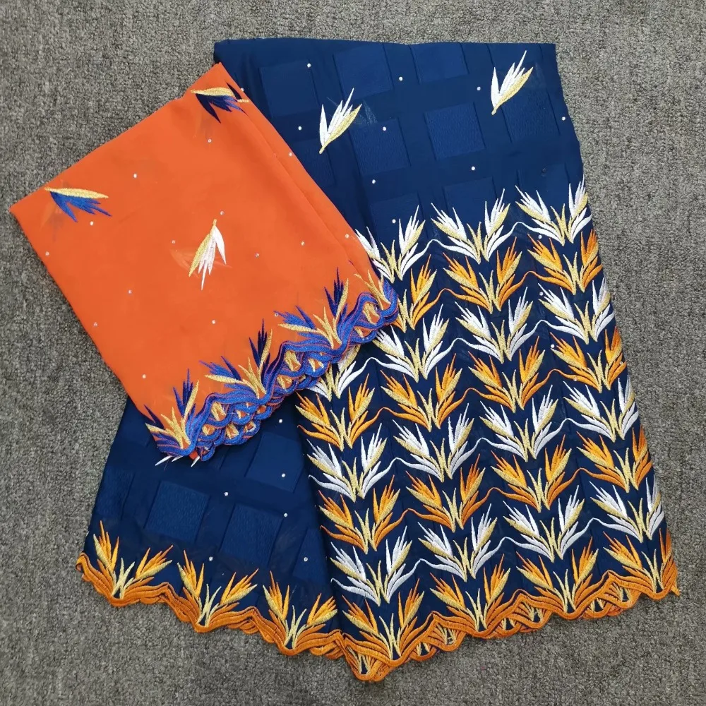 

blue embroidery African Swiss lace voile fabric super soft Nigerian sewing dress high quality 5 yards good choice