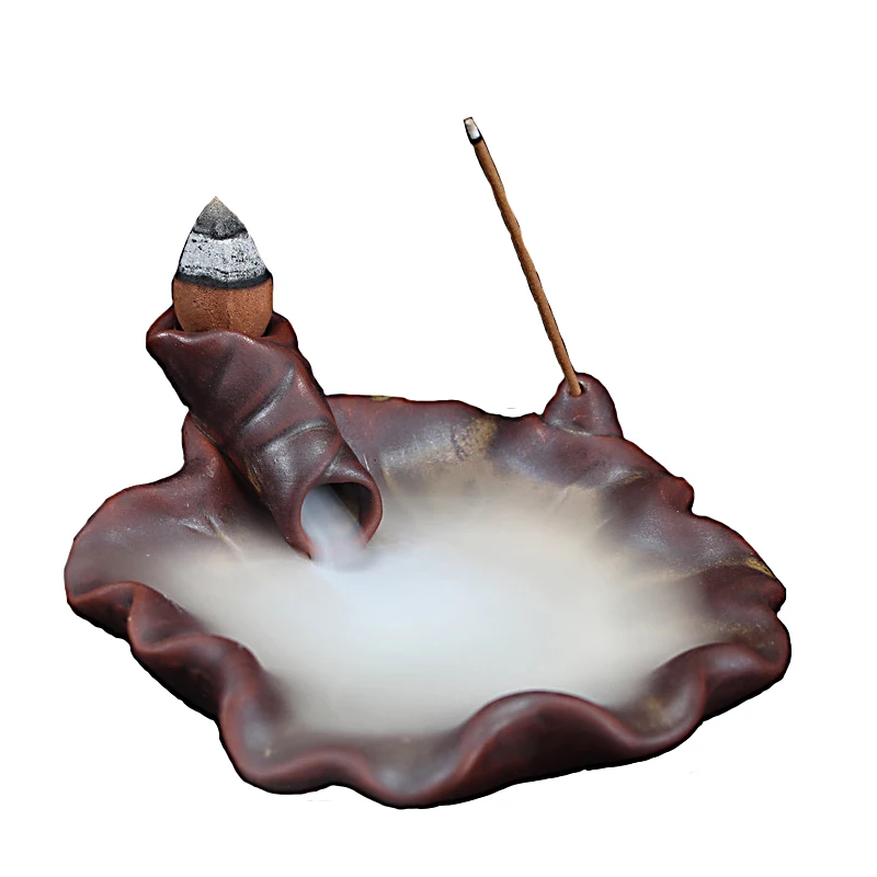 Lotus Leaf Backflow Incense Burner Retro Ceramic Incense Burner Sticks