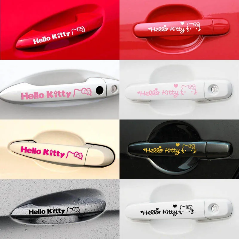 

4pcs Set very cute door handle stickers pink cat Car Stickers Car Accessories Set Auto Car Styling For 4 doors