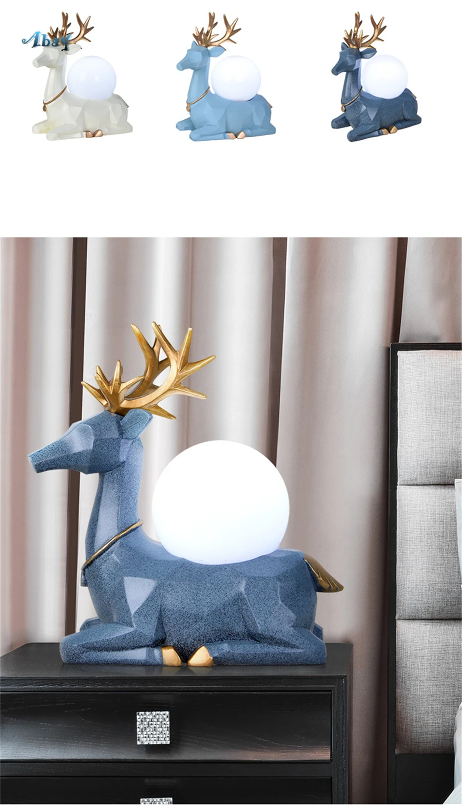 Арт-деко, настольная лампа в форме антилопы, винтажный Сферический абажур, синий/белый смоляный олень, прикроватный светильник, домашний декоративный Настольный светильник