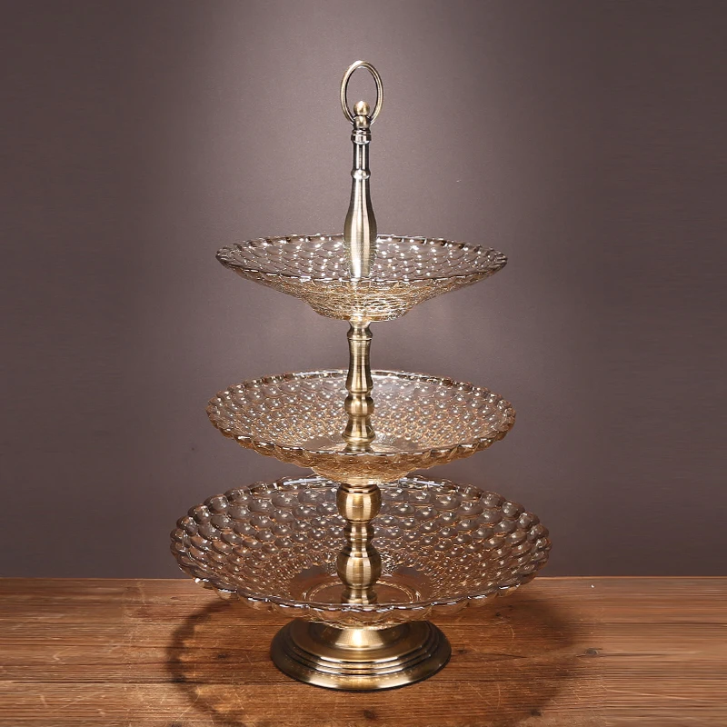 

European neo-classical ornament crystal glass fruit bowl sample home accessories three-layer cake hardware ornaments lo94159