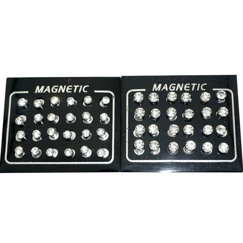 REGELIN 12 Pair/lot 4/5/6/7mm Round Crystal Rhinestone Magnet Stud Earring Puck Women Mens Magnetic Fake Ear Plug Jewelry