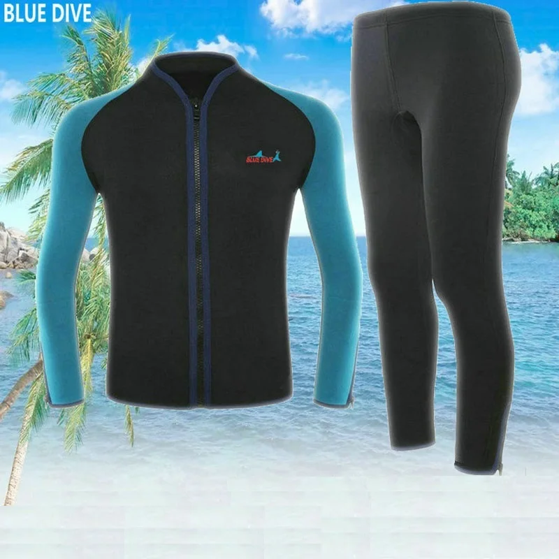 

2mm Men Neoprene jacket Diving Swimsuit Elastic Zipper Blue Pants Scuba Diving Suit Swimwear Cold-proof Surfing Neoprene Suit