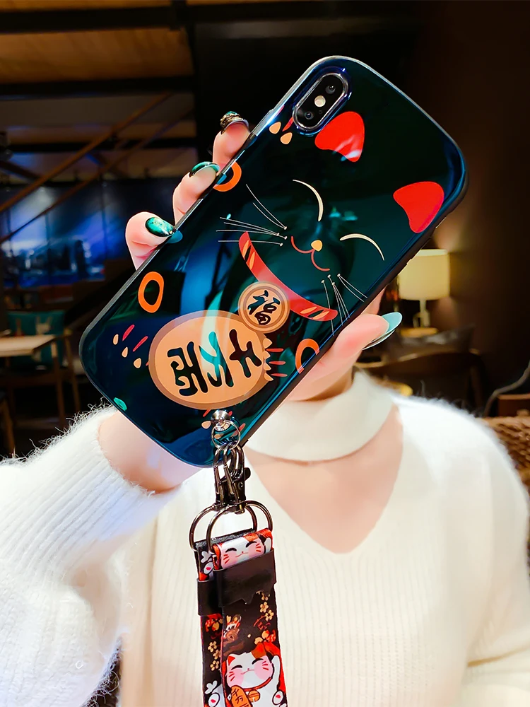 

Gamepad design For iPhone XR Lucky Cat tpu case for iphone XS Max X 8plus 7 6 6S plus 8 blessing Festive soft phone case +strap