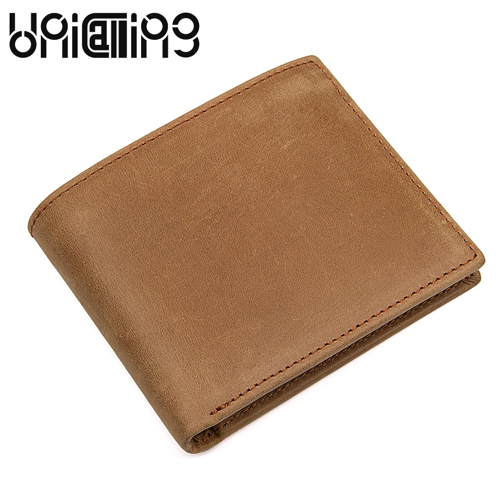 UniCalling New style Genuine Leather men wallets Solid Color cow leather 9 Card Holder Fashion Men Short wallet Retro | Багаж и сумки