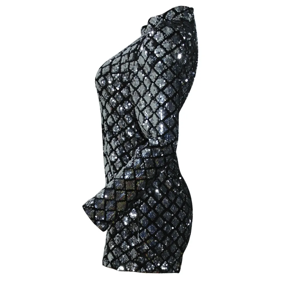 Sequin Playsuit Women Jumpsuit Shorts Long Sleeve Rompers 2018 Ladies Turtleneck Sexy Club Party Jumpsuit Short Femme Bodycon