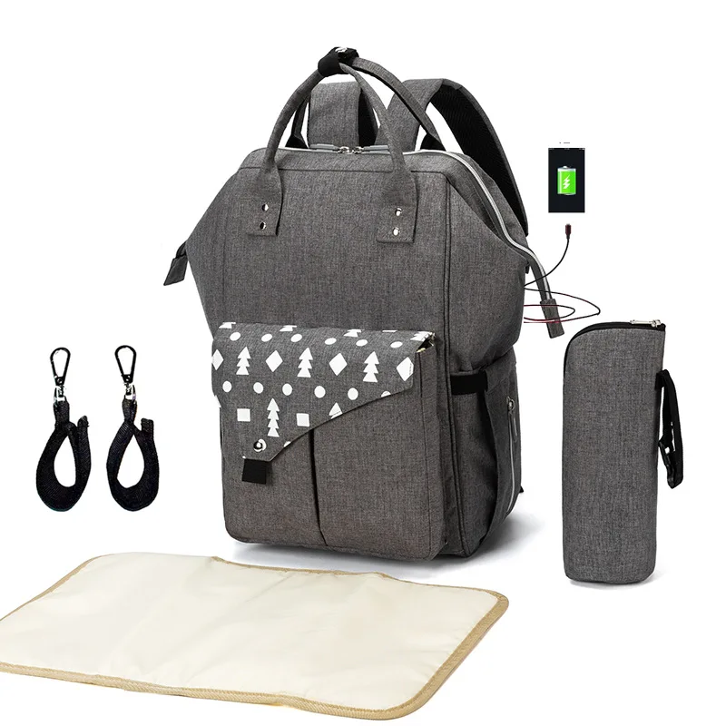 

Baby Diaper Bag With USB Interface Large Capacity Waterproof Bag For Strollers For Mom Multifunctional Nappy Bag Maternal Backpa
