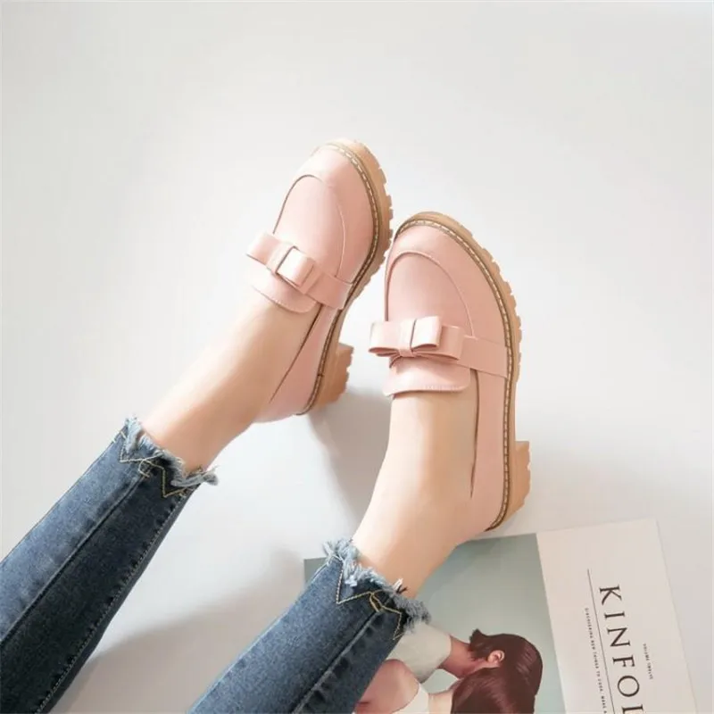 New Fashion Bow Shallow Mouth Slip-on Women Flats Sweet Ladies Casual Flat Shoes Big Size 32-43 Women Loafers Shoes Woman Oxford (1)