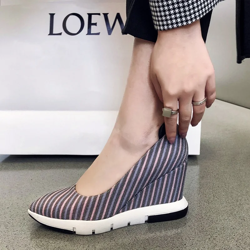EGONERY Brand women's Wedges pumps 2019 summer high quality Pointed Toe Super High heels shoes retro punk flower fashion girl