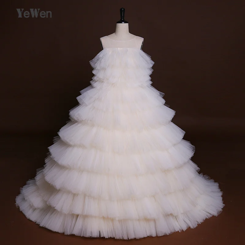 

Ice Cream Color Tulle Elegant Ball gown Evening Dress 2018 Long Zipper YeWen Tiered Ruched Party Prom gown Formal dresses