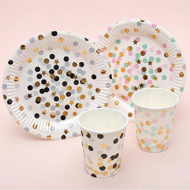 

10Pcs Disposable Tableware Set Paper Cup Plate Birthday Party Decorations kids Wedding Decor Baby Shower Party Supplies