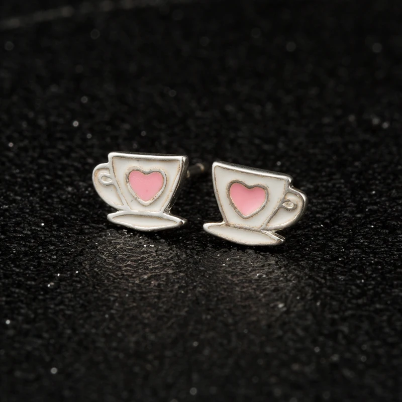 Серьги Jisensp из 100% серебра 925 пробы с кофейной чашкой для женщин