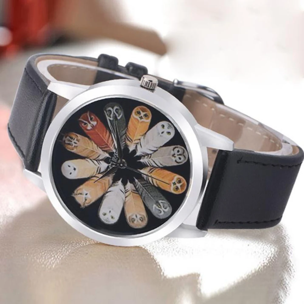 Fashion luxury Unisex Owl Feather Quartz Round Dial School Student Wristwatch Wrist Watch Couple Accessory NEW HOT For Gift 