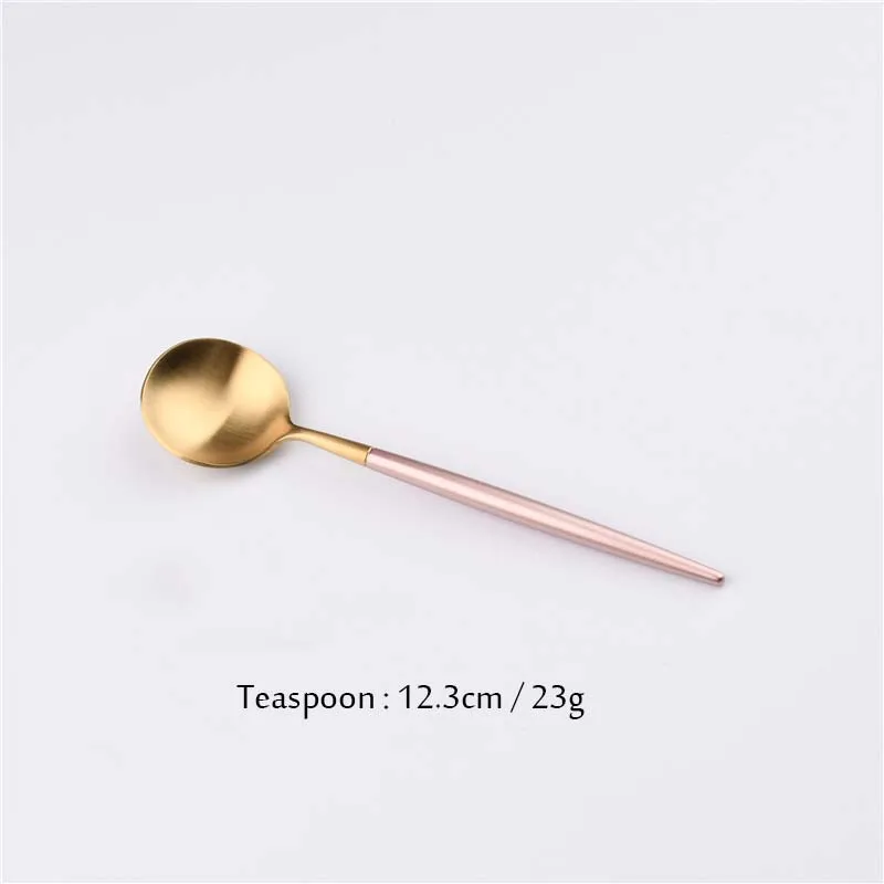 Необычный дизайн розовые ручки золотые наборы столовых приборов нож вилка Dinneware западные чайные ложки посуда для свадебной вечеринки - Цвет: Tea Spoon
