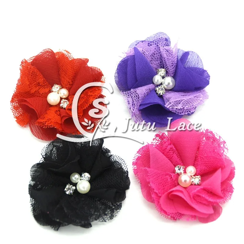 2.5''pearl rhinestone chiffon lace flower (4)