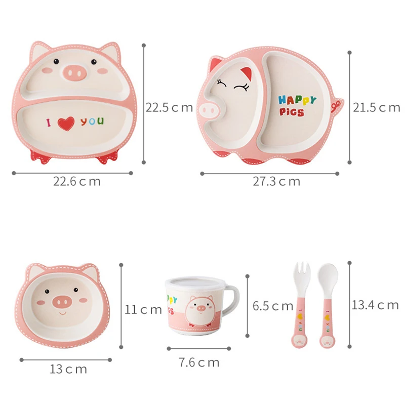 5pcs/set Baby Tableware Cute Pig Children Feeding Dishes Kids Natural Bamboo Fiber Dinnerware With Bowl Fork Cup Spoon Plate 5pcs/set Baby Tableware Cute Pig Children Feeding Dishes Kids Natural Bamboo Fiber Dinnerware With Bowl Fork Cup Spoon Plate