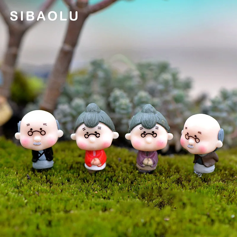 

Old Granny Grandparents Figures decorative mini fairy garden acartoon nimals statue miniature Moss ornaments