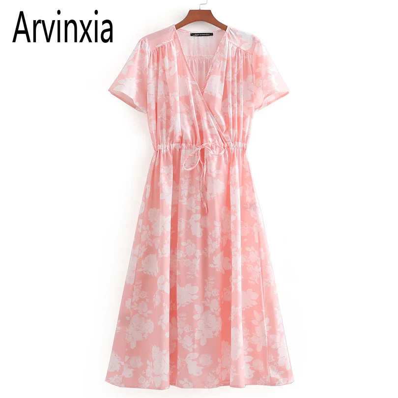 

Arvinxia ZA Summer Floral Printed A-Line Women Dress Casual Draped Loose Women Long Maxi New Arrivals Lace Up Girls Party Dress