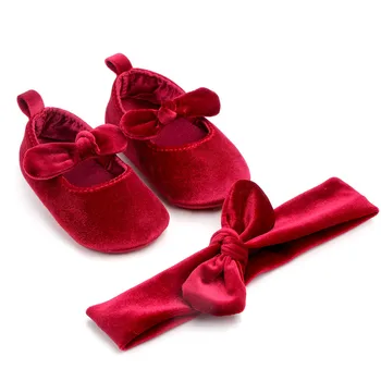 

Velvet Head Hair Band Baby Shoes Soft Bottom Non-slip Toddler Shoes Baby Princess Handmade Cotton Girls Shoes Christmas gifts