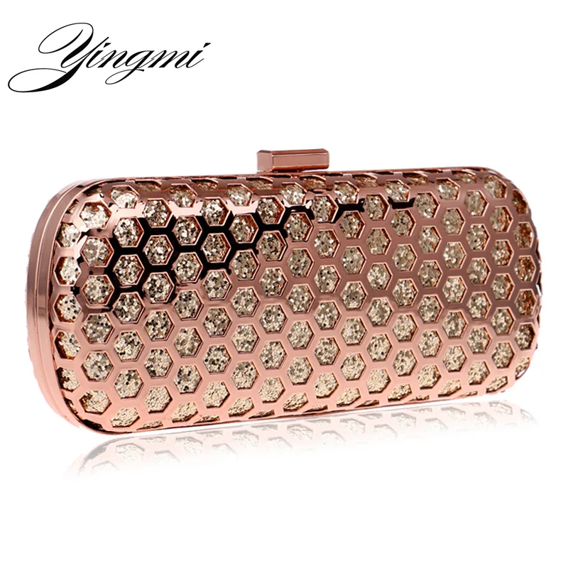 

Vintage Style Hollow Out Tie Clutch Chain Shoulder Women Evening Bags Long Lady Sequined Wedding Party Evening Bags